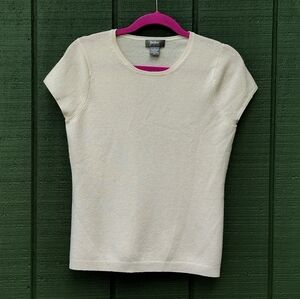 Neiman Marcus Cashmere Cream Short Sleeve Tee
